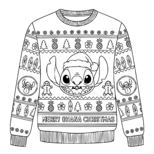 Stitch Christmas sweater coloring page