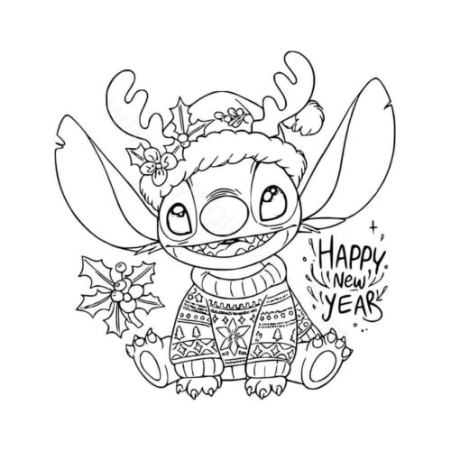 Stitch dressed as a reindeer
