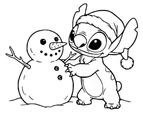 Stitch making a snowman