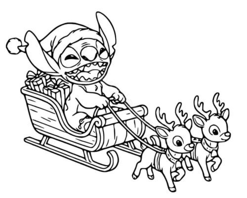 Stitch riding a sled