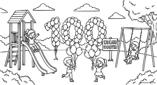 100 days of school coloring page for kids