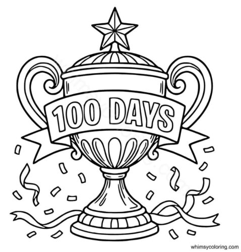 100 days of school trophy coloring page