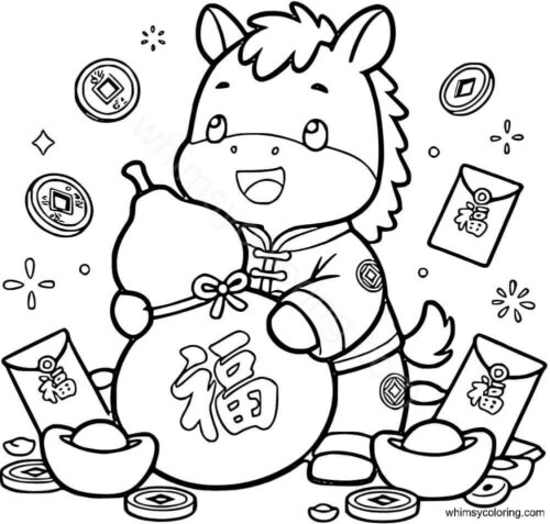 Chinese horse with a gourd and ingot coins Chinese horse with a gourd and ingot coins