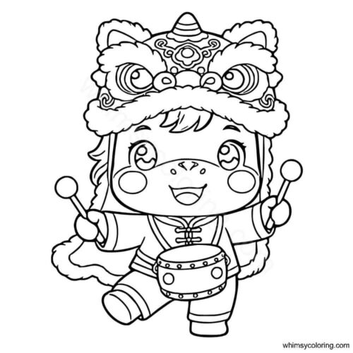 Horse doing lion dance coloring page Horse doing lion dance coloring page