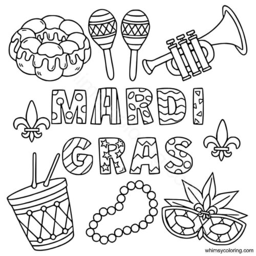 Mardi Gras symbols coloring page Mardi Gras symbols coloring page