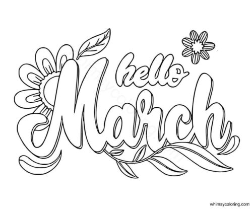 Hello March coloring page Hello March coloring page