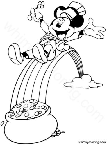Mickey sliding on the rainbow coloring page