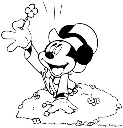 Mickey with four leaf clover coloring page