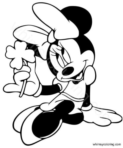 Minnie Mouse with four leaf clover coloring page