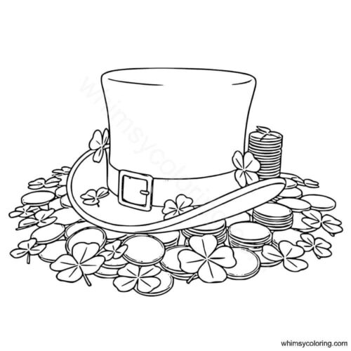 Four leaf clovers and leprechaun hat coloring page Four leaf clovers and leprechaun hat coloring page