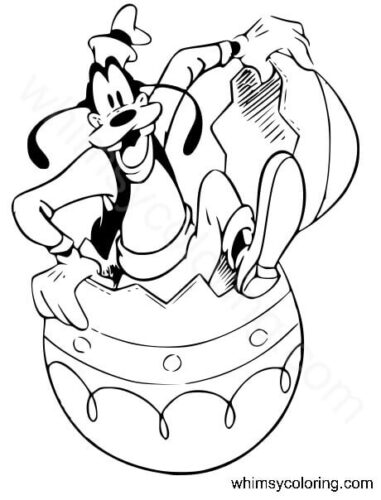 Goofy hatching out of an Easter egg