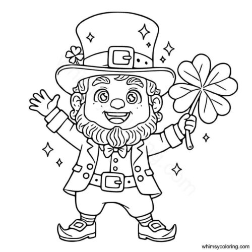 Leprechaun with four leaf clover coloring page Leprechaun with four leaf clover coloring page