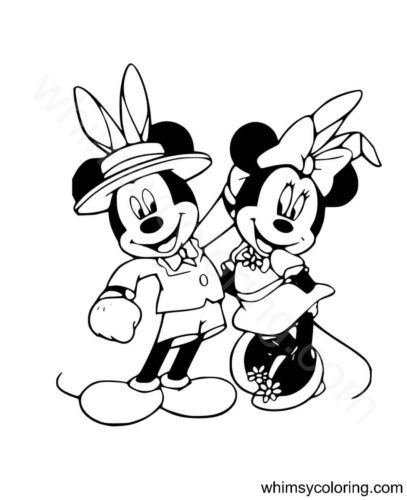 Mickey and Minnie Easter coloring page