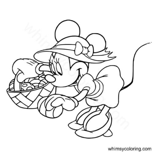 Minnie Mouse picking Easter eggs coloring page