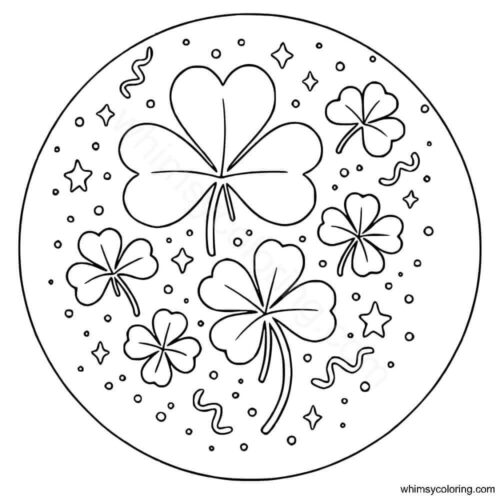 Shamrock and four leaf clove coloring page