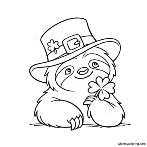 Sloth with a four leaf clover coloring page Sloth with a four leaf clover coloring page