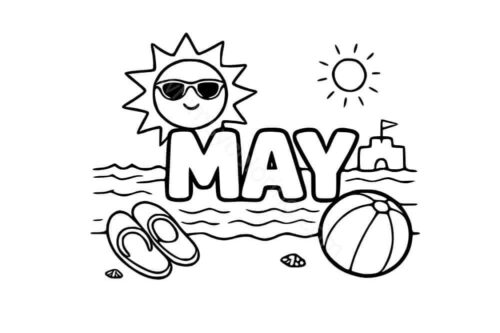 Fun at the beach in May coloring page Fun at the beach in May coloring page