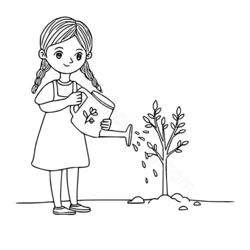 Girl watering her plant Girl watering her plant