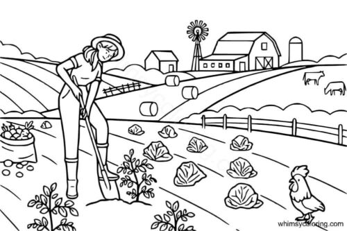 A farmer tending her farm