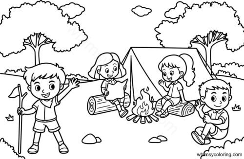 Camping adventure coloring page Camping adventure coloring page
