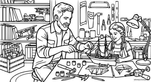 Dad and daughter coloring page