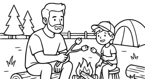 Dad and son camping