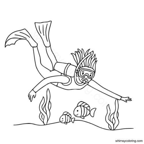 Diver under the sea coloring page