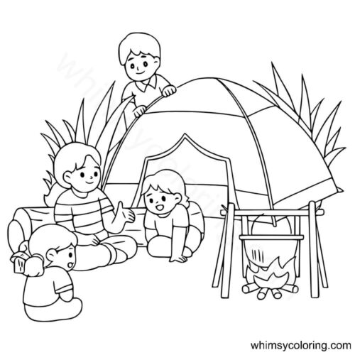 Family camping coloring page Family camping coloring page
