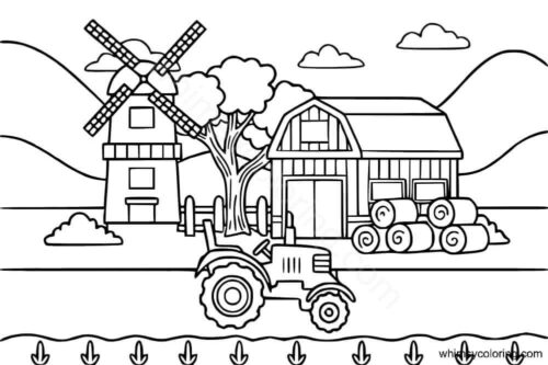Farm in motion coloring page