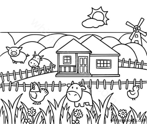 Farmyard coloring page