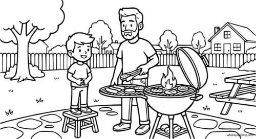 Father and son doing barbecue