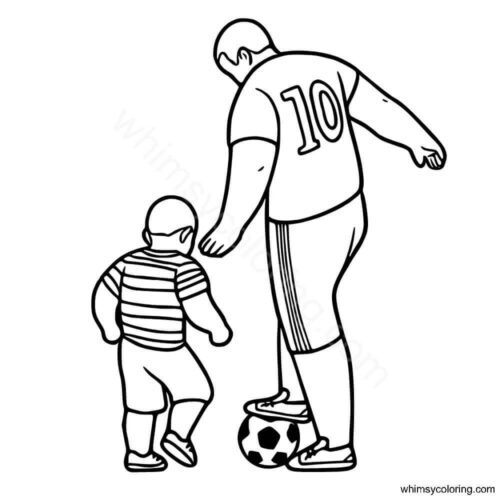 Father and son playing football