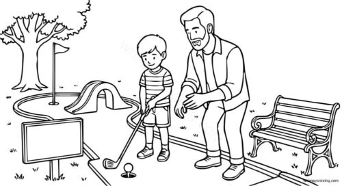 Father and son playing golf