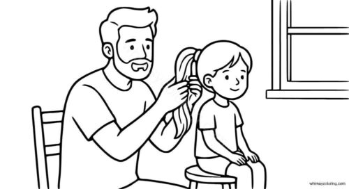 Father making daughter's hair coloring page