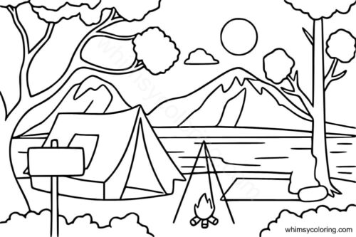 Forest camping coloring page Forest camping coloring page