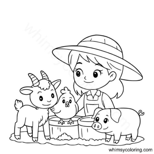 Little girl with farm animals