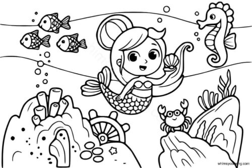 Mermaid under the sea coloring page