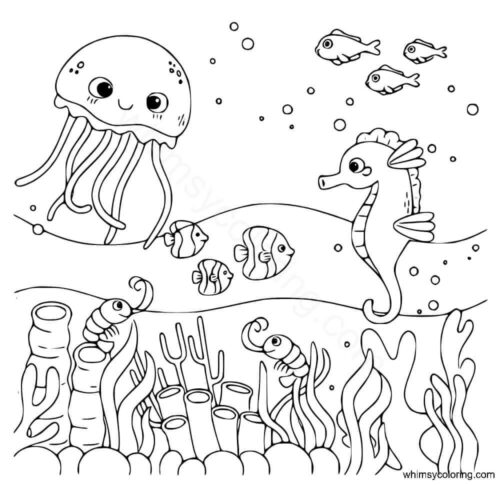 Octopus under the sea coloring page