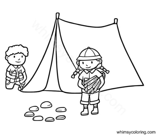 Scouts setting up camp tent Scouts setting up camp tent