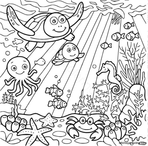 Sea animals coloring page