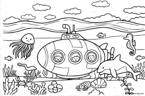 Submarine under the sea coloring page