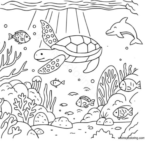 Turtle swimming coloring page