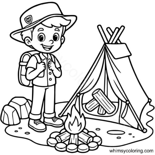Young camper by the campfire Young camper by the campfire