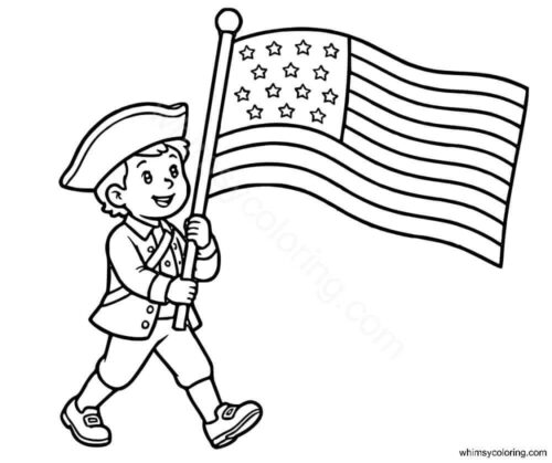 Child with United States flag coloring page Child with United States flag coloring page