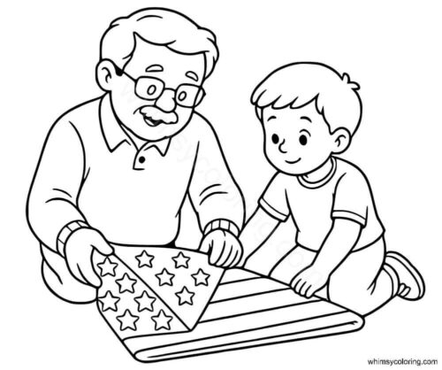 Grandfather teaching about Flag Day Grandfather teaching about Flag Day