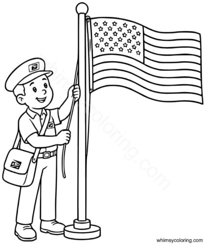 Mailman unfurling the flag on Flag Day Mailman unfurling the flag on Flag Day