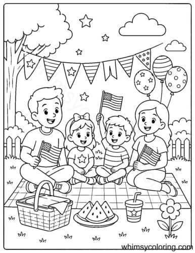 4th of July picnic coloring page 4th of July picnic coloring page