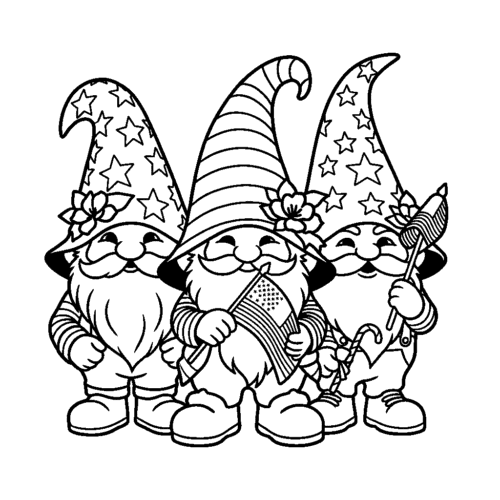 Gnomes celebrating fourth of July coloring page Gnomes celebrating fourth of July coloring page