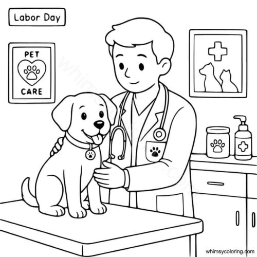 Labor Day coloring sheet veterinarian